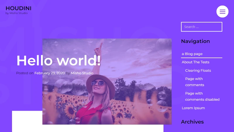 Houdini WordPress Theme on Desktop